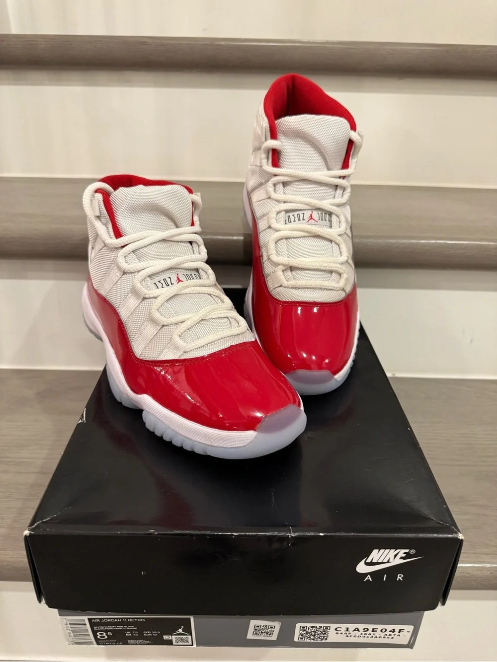 NIKE Men’s Air Jordan Retro 11 White/Red “Cherry”🍒 Patent Leather Sneaker